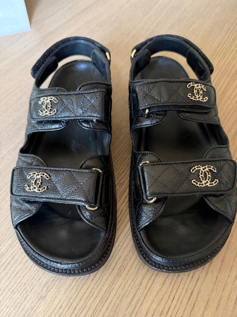 Chanel black caviar leather quilted sandals, size 39
